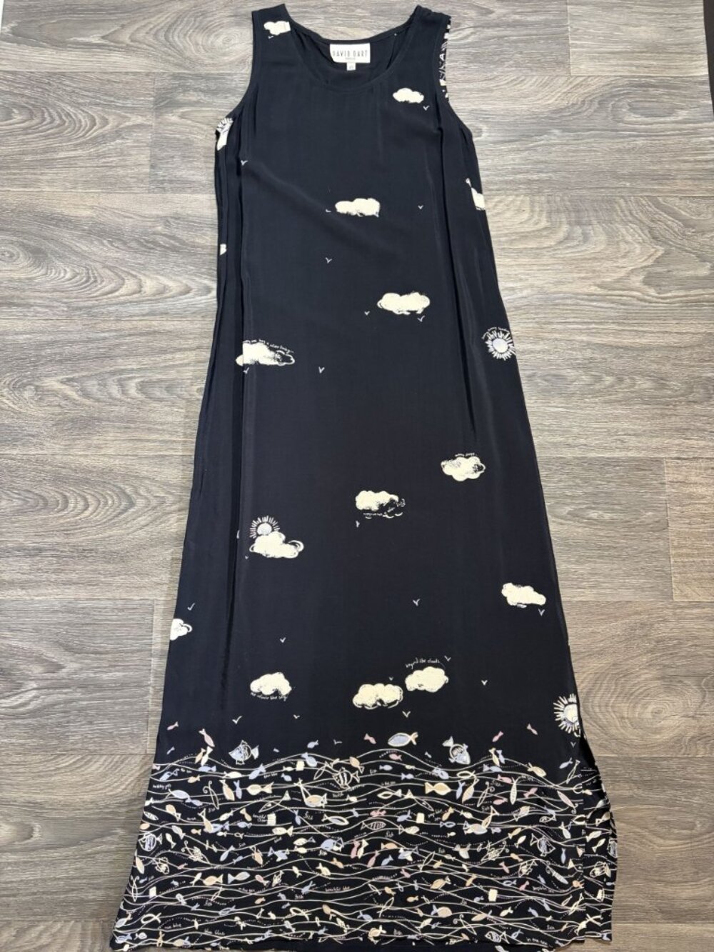 David Dart Sleeveless Maxi Sun Dress XS Whimsical Cloud Butter Mom Black 90s VTG - Picture 4 of 16